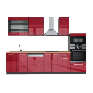 Complete keukeneenheid bordeaux hoogglans/antraciet 300x60x81.6 fame-line