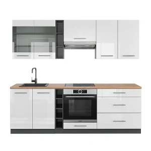 Complete keukeneenheid wit hoogglans/antraciet 235x60x81.6 fame-line Complete keukeneenheid wit hoogglans/antraciet 235x60x81.6 fame-line