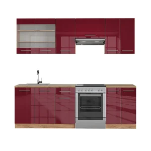 Complete keukeneenheid bordeaux hoogglans/gouden eik 240x60x81.6 fame-line Complete keukeneenheid bordeaux hoogglans/gouden eik 240x60x81.6 fame-line