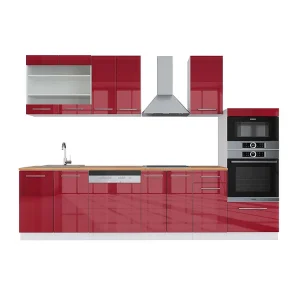 Complete keukeneenheid bordeaux hoogglans/wit 300x60x81.6 fame-line Complete keukeneenheid bordeaux hoogglans/wit 300x60x81.6 fame-line