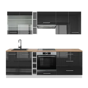 Complete keukeneenheid antraciet hoogglans/wit 235x60x81.6 fame-line Complete keukeneenheid antraciet hoogglans/wit 235x60x81.6 fame-line