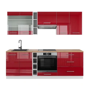 Complete keukeneenheid bordeaux hoogglans/wit 235x60x81.6 fame-line