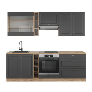 Complete keukeneenheid antraciet landhuis/goud kraft eik 235x60x81.6 fame-line Complete keukeneenheid antraciet landhuis/goud kraft eik 235x60x81.6 fame-line