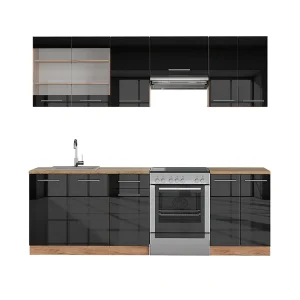 Complete keukeneenheid antraciet hoogglans/goud eiken 240x60x81.6 fame-line Complete keukeneenheid antraciet hoogglans/goud eiken 240x60x81.6 fame-line