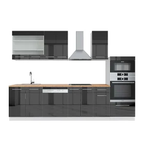 Complete keukeneenheid antraciet hoogglans/wit 300x60x81.6 fame-line Complete keukeneenheid antraciet hoogglans/wit 300x60x81.6 fame-line