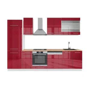 Complete keukeneenheid bordeaux hoogglans/wit 300x60x81.6 fame-line Complete keukeneenheid bordeaux hoogglans/wit 300x60x81.6 fame-line