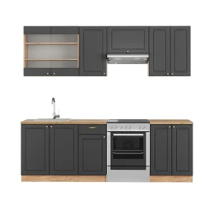 Complete keukeneenheid antraciet landhuis/goud kraft eik 240x60x81.6 fame-line Complete keukeneenheid antraciet landhuis/goud kraft eik 240x60x81.6 fame-line