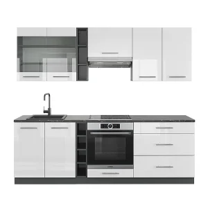 Complete keukeneenheid wit hoogglans/antraciet 235x60x81.6 fame-line Complete keukeneenheid wit hoogglans/antraciet 235x60x81.6 fame-line