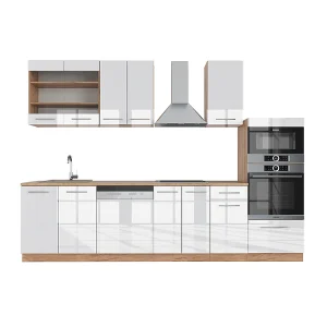 Complete keukeneenheid wit hoogglans/goud power eiken 300x60x81.6 fame-line Complete keukeneenheid wit hoogglans/goud power eiken 300x60x81.6 fame-line