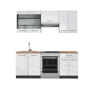 Complete keukeneenheid wit hoogglans/antraciet 200x60x81.6 fame-line Complete keukeneenheid wit hoogglans/antraciet 200x60x81.6 fame-line