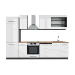 Complete keukeneenheid wit hoogglans/antraciet 300x60x81.6 fame-line Complete keukeneenheid wit hoogglans/antraciet 300x60x81.6 fame-line