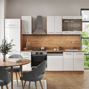 Complete keukeneenheid wit hoogglans/goud power eiken 300x60x81.6 fame-line Complete keukeneenheid wit hoogglans/goud power eiken 300x60x81.6 fame-line
