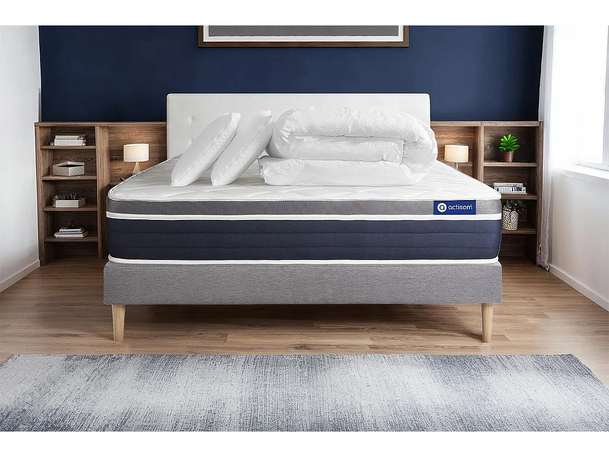 Compleet bedpakket - Matras 200x200 cm + Lattenbodem (kit) + 2 kussens + Dekbed - Actimemo Confort