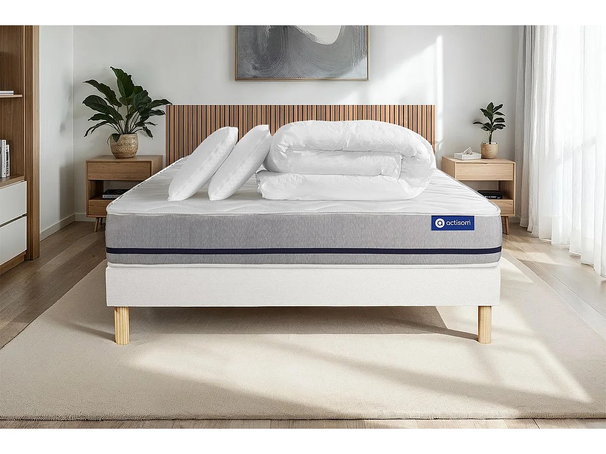 Compleet bedpakket - Matras 140x200 cm + Lattenbodem (kit) + 2 kussens + Dekbed - Actimemo Soft