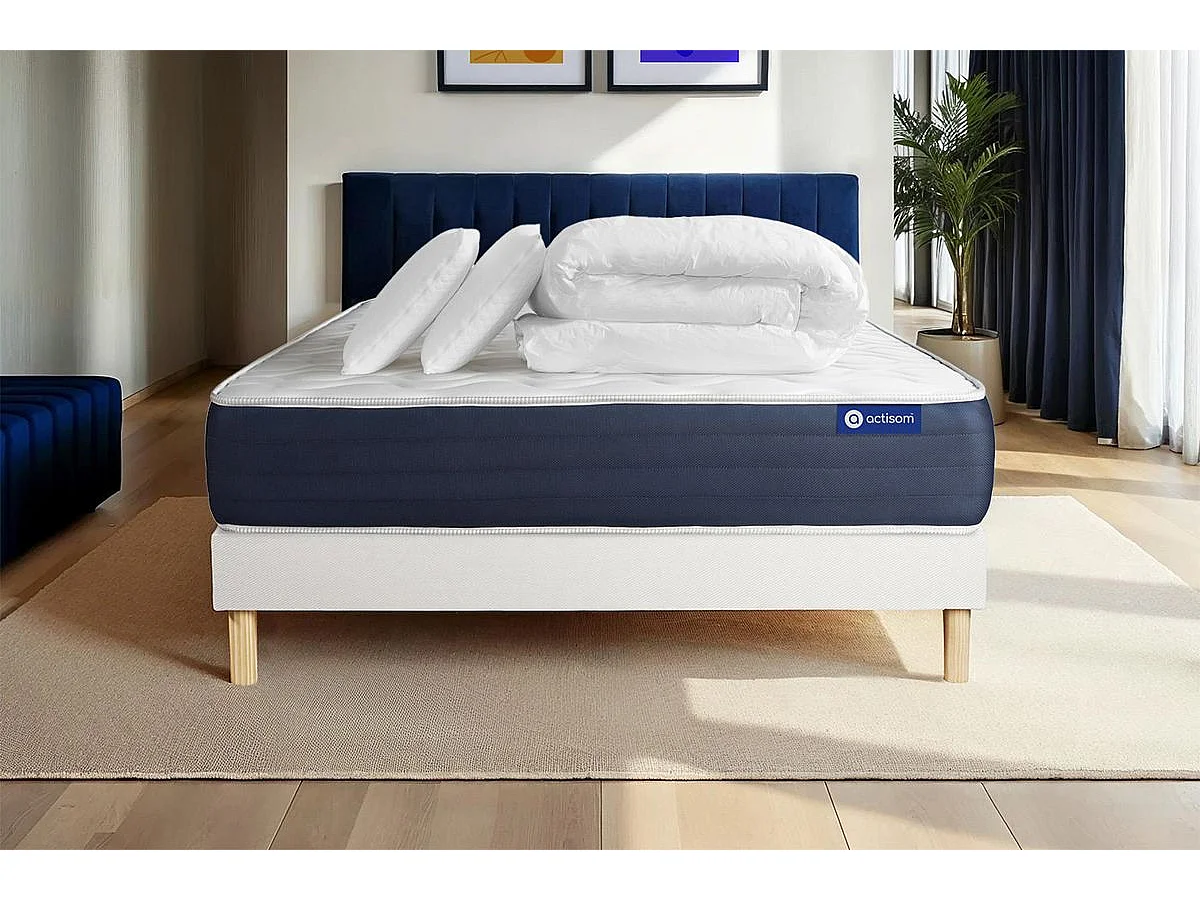 Compleet bedpakket - Matras 200x200 cm + Lattenbodem (kit) + 2 kussens + Dekbed - Actimemo Sleep