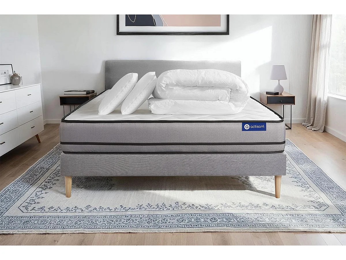 Compleet bedpakket - Matras 140x190 cm + Lattenbodem (kit) + 2 kussens + Dekbed - Actimemo Night