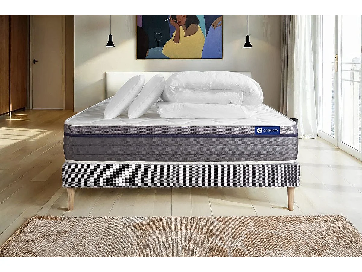 Compleet bedpakket - Matras 140x200 cm + Lattenbodem (kit) + 2 kussens + Dekbed - ActiMemo Zen