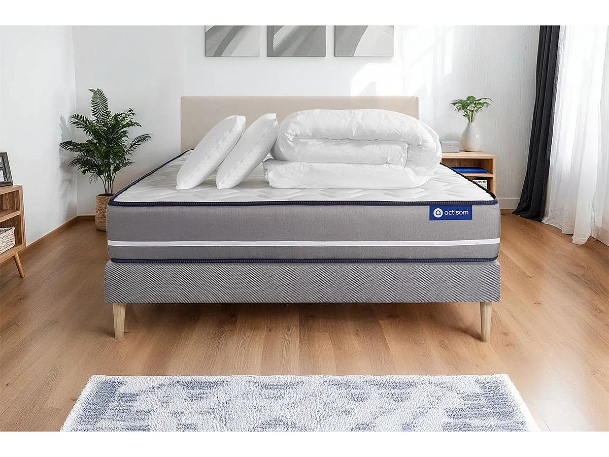 Compleet bedpakket - Matras 200x200 cm + Lattenbodem (kit) + 2 kussens + Dekbed - Actimemo Pur