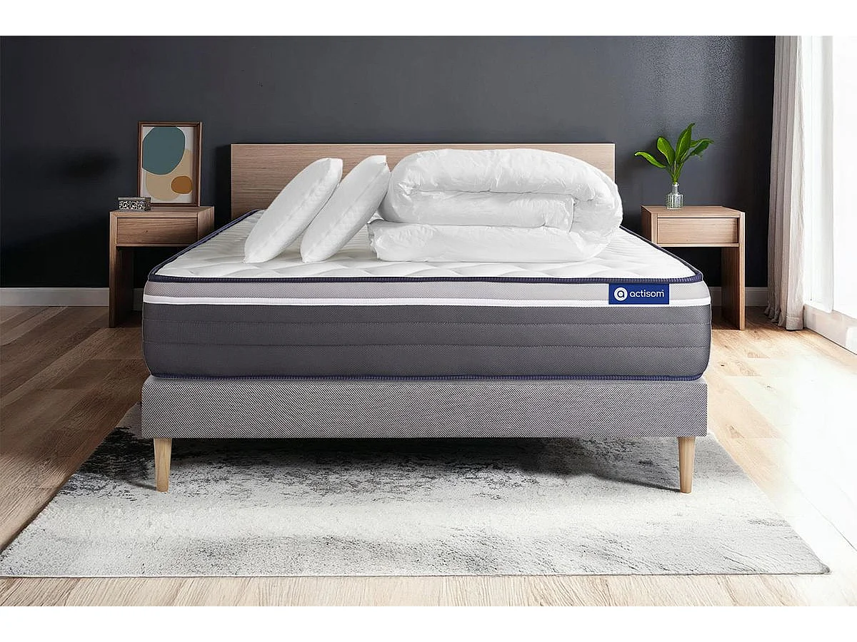 Compleet bedpakket - Matras 160x200 cm + Lattenbodem (kit) + 2 kussens + Dekbed - ActiMemo Plus