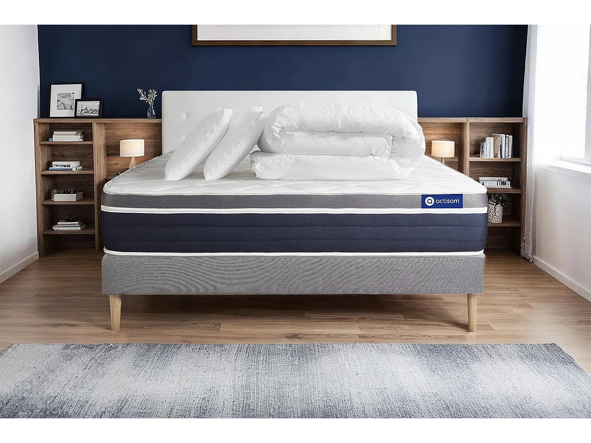 Compleet bedpakket - Matras 200x200 cm + Lattenbodem (kit) + 2 kussens + Dekbed - Actilatex Confort