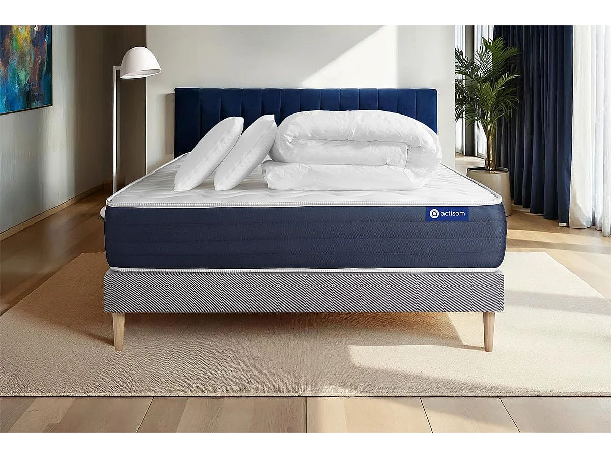Compleet bedpakket - Matras 140x190 cm + Boxspring met lattenbodem (in kit) + 2 kussens + Dekbed - Actilatex Sleep