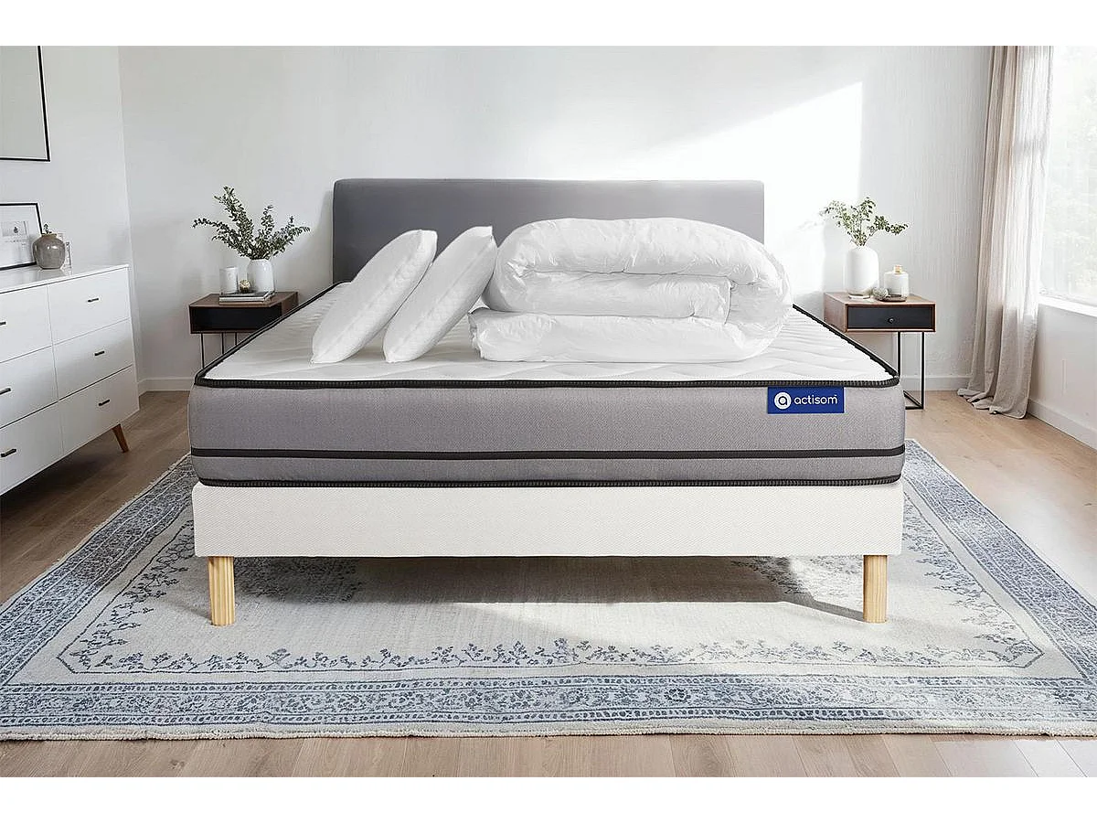 Compleet bedpakket - Matras 140x190 cm + Boxspring met lattenbodem (kit) + 2 kussens + Dekbed - Actilatex Night