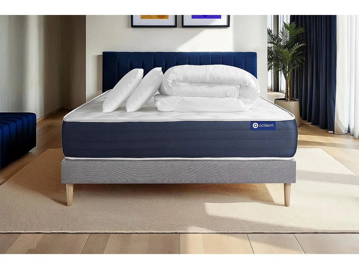 Compleet bedpakket - Matras 200x200 cm + Lattenbodem (kit) + 2 kussens + Dekbed - Actimemo Sleep