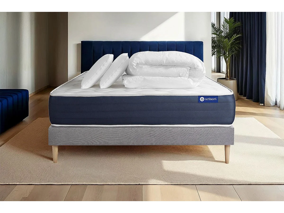 Compleet bedpakket - Matras 140x200 cm + Boxspring met lattenbodem (in kit) + 2 kussens + Dekbed - Actiflex Sleep