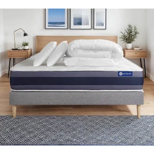Compleet bedpakket – Matras 140×190 cm + Boxspring met lattenbodem (in kit) + 2 kussens + Dekbed – Actiflex Morpho Compleet bedpakket – Matras 140×190 cm + Boxspring met lattenbodem (in kit) + 2 kussens + Dekbed – Actiflex Morpho