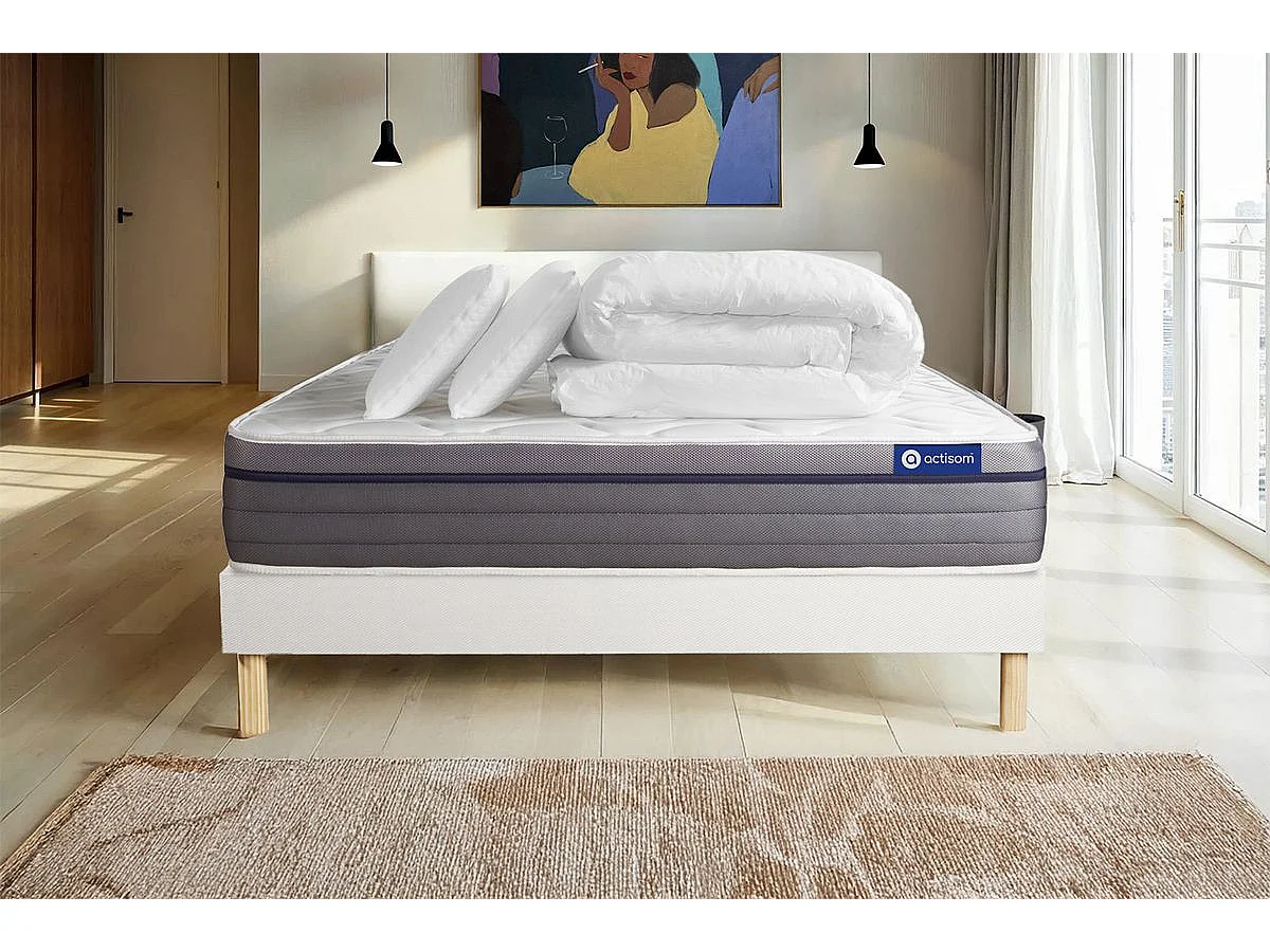 Compleet bedpakket - Matras 200x200 cm + Lattenbodem (kit) + 2 kussens + Dekbed - ActiMemo Zen