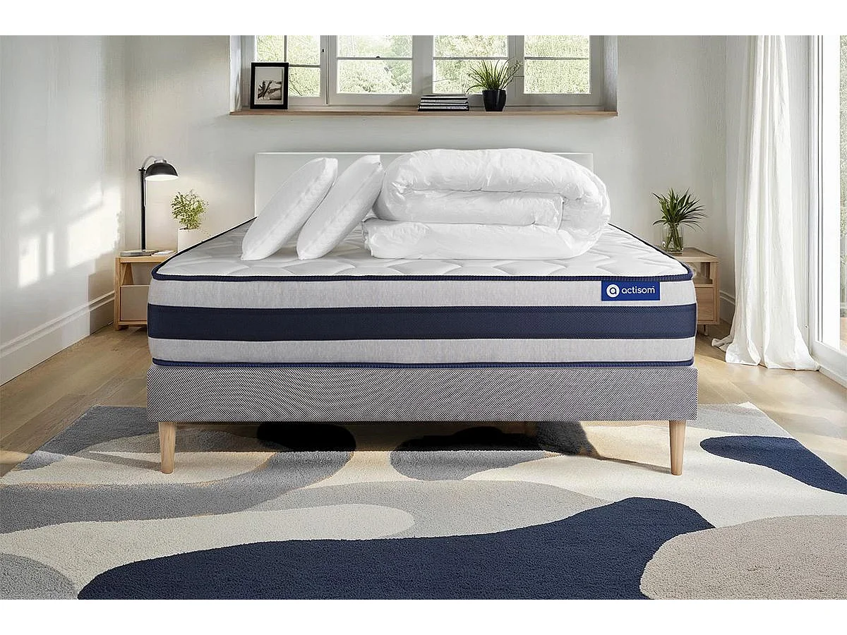 Compleet bedpakket - Matras 200x200 cm + Lattenbodem (kit) + 2 kussens + Dekbed - Actimemo Ergo