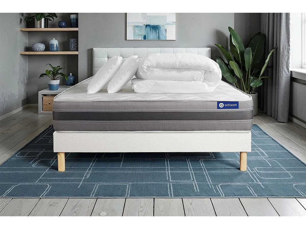 Compleet bedpakket - Matras 140x190 cm + Boxspring met lattenbodem (in kit) + 2 kussens + Dekbed - Actiflex Relax