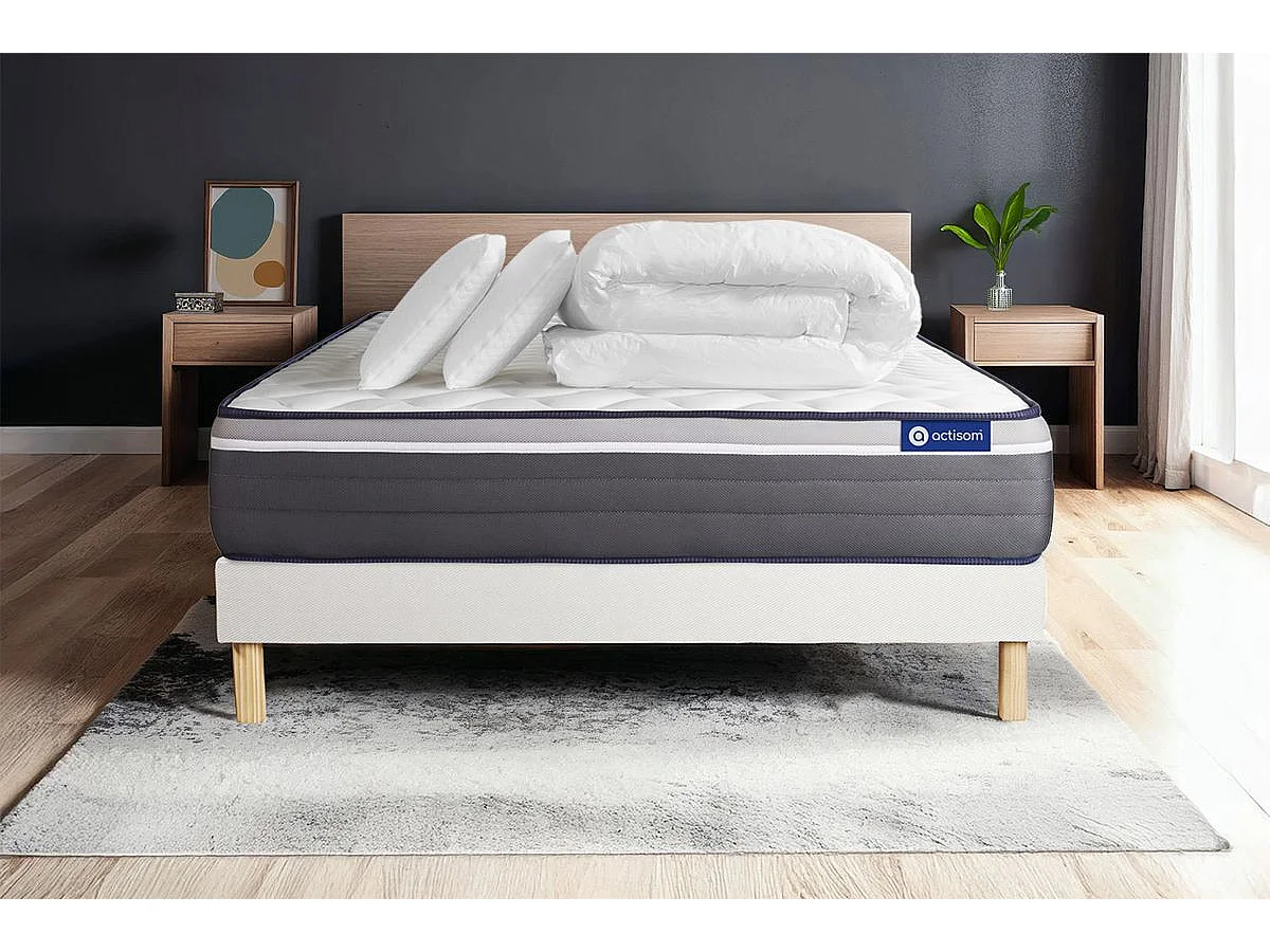 Compleet bedpakket - Matras 160x200 cm + Lattenbodem (kit) + 2 kussens + Dekbed - ActiMemo Plus