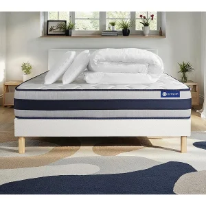 Compleet bedpakket – Matras 140×190 cm + Boxspring met lattenbodem (in kit) + 2 kussens + Dekbed – Actiflex Ergo