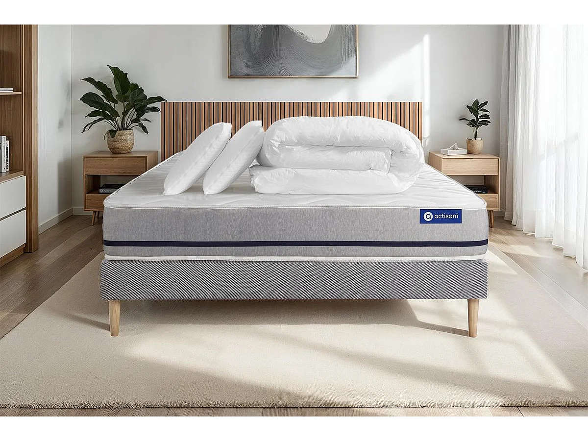 Compleet bedpakket - Matras 140x200 cm + Lattenbodem (kit) + 2 kussens + Dekbed - Actimemo Soft