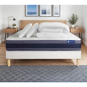 Compleet bedpakket – Matras 140×190 cm + Boxspring met lattenbodem (in kit) + 2 kussens + Dekbed – Actiflex Morpho