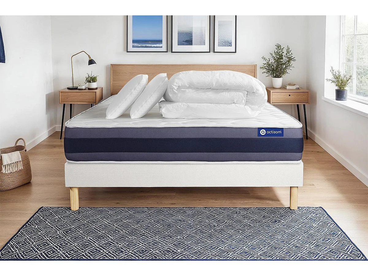 Compleet bedpakket - Matras 140x190 cm + Boxspring met lattenbodem (in kit) + 2 kussens + Dekbed - Actiflex Morpho