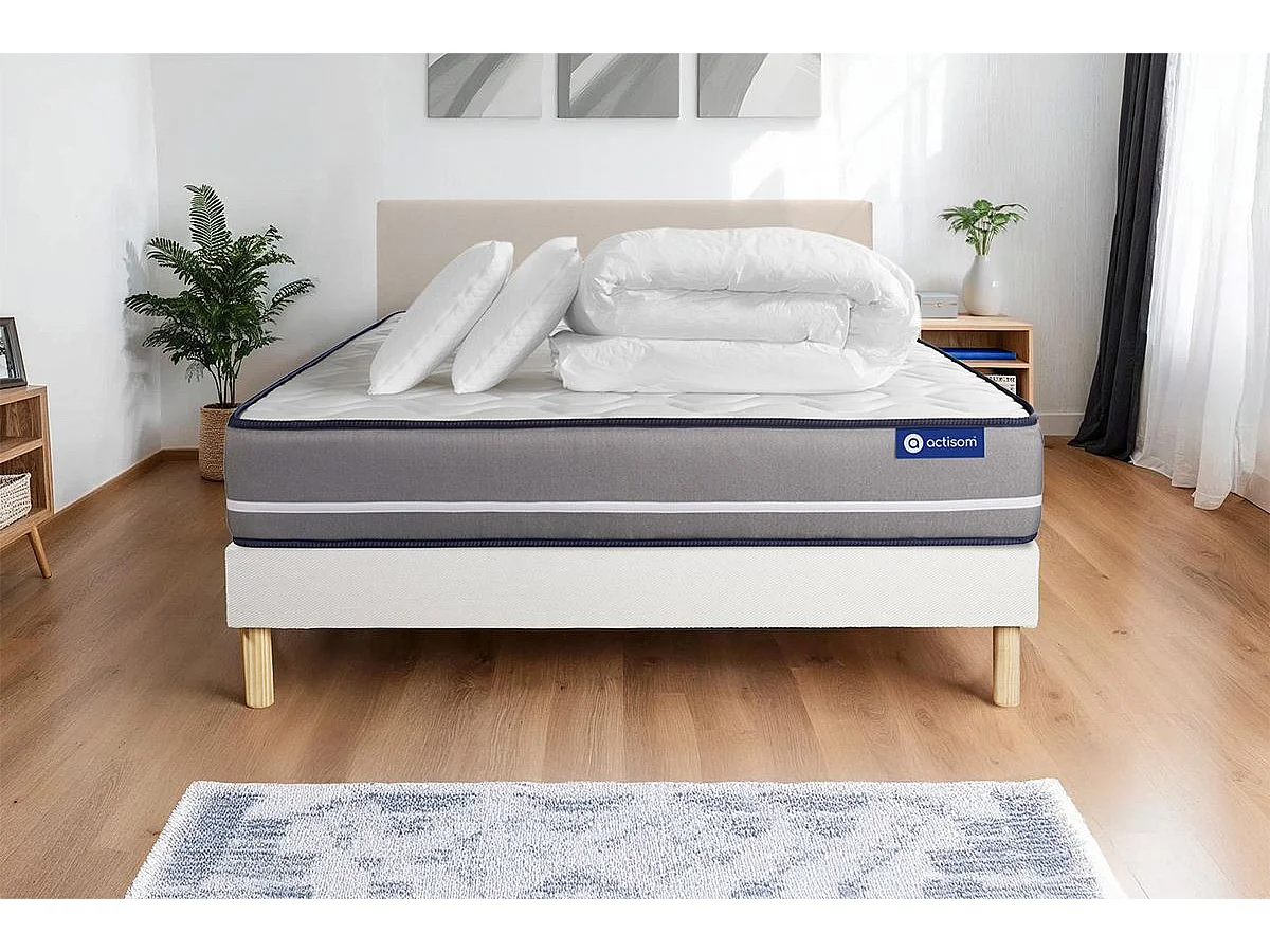 Compleet bedpakket - Matras 200x200 cm + Lattenbodem (kit) + 2 kussens + Dekbed - Actimemo Pur