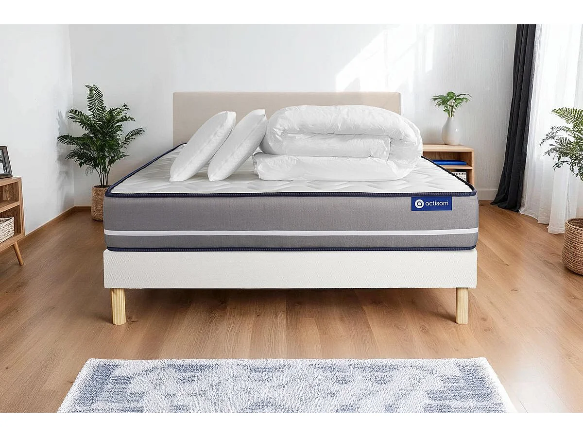 Compleet bedpakket - Matras 160x200 cm + Lattenbodem (kit) + 2 kussens + Dekbed - Actiflex Pur
