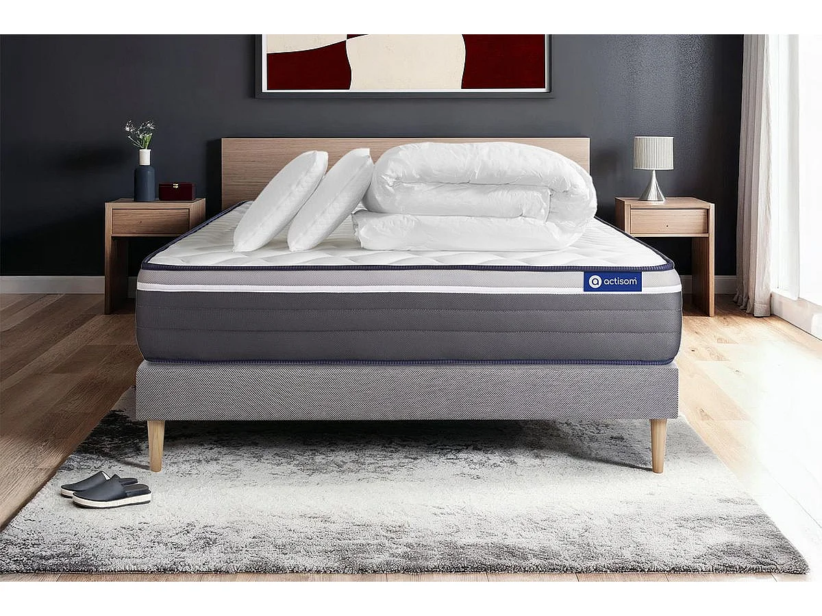 Compleet bedpakket - Matras 160x200 cm + Lattenbodem (kit) + 2 kussens + Dekbed - Actilatex Plus