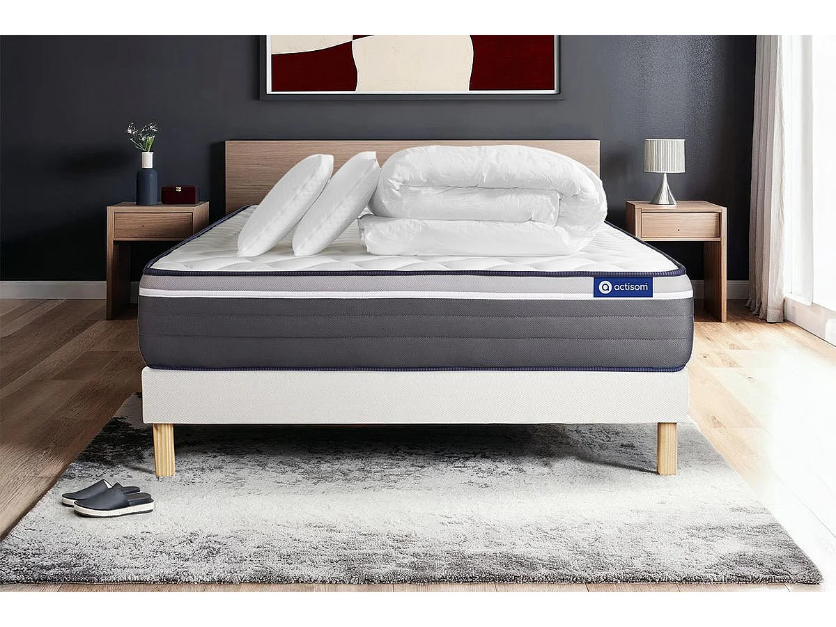 Compleet bedpakket - Matras 180x200 cm + Lattenbodem (kit) + 2 kussens + Dekbed - Actilatex Plus