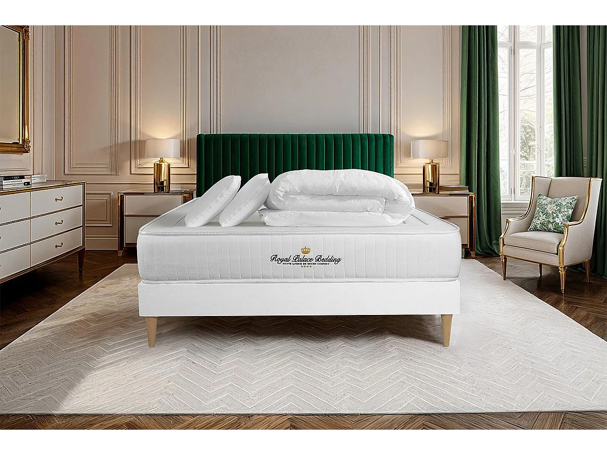 Compleet bedpakket - Matras 160x200 cm + Boxspring met lattenbodem (in kit) + 2 kussens + Dekbed - Lancaster