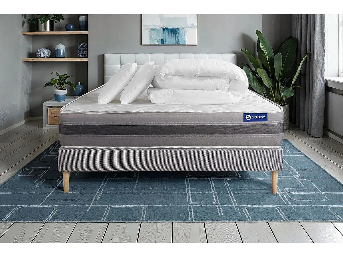 Compleet bedpakket - Matras 140x190 cm + Boxspring met lattenbodem (in kit) + 2 kussens + Dekbed - Actiflex Relax