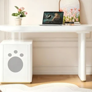 Bureau – 117 × 50 × 76 cm – Versterkte poten – Verdikt bureaublad – Gelakte afwerking – Wit Bureau – 117 × 50 × 76 cm – Versterkte poten – Verdikt bureaublad – Gelakte afwerking – Wit