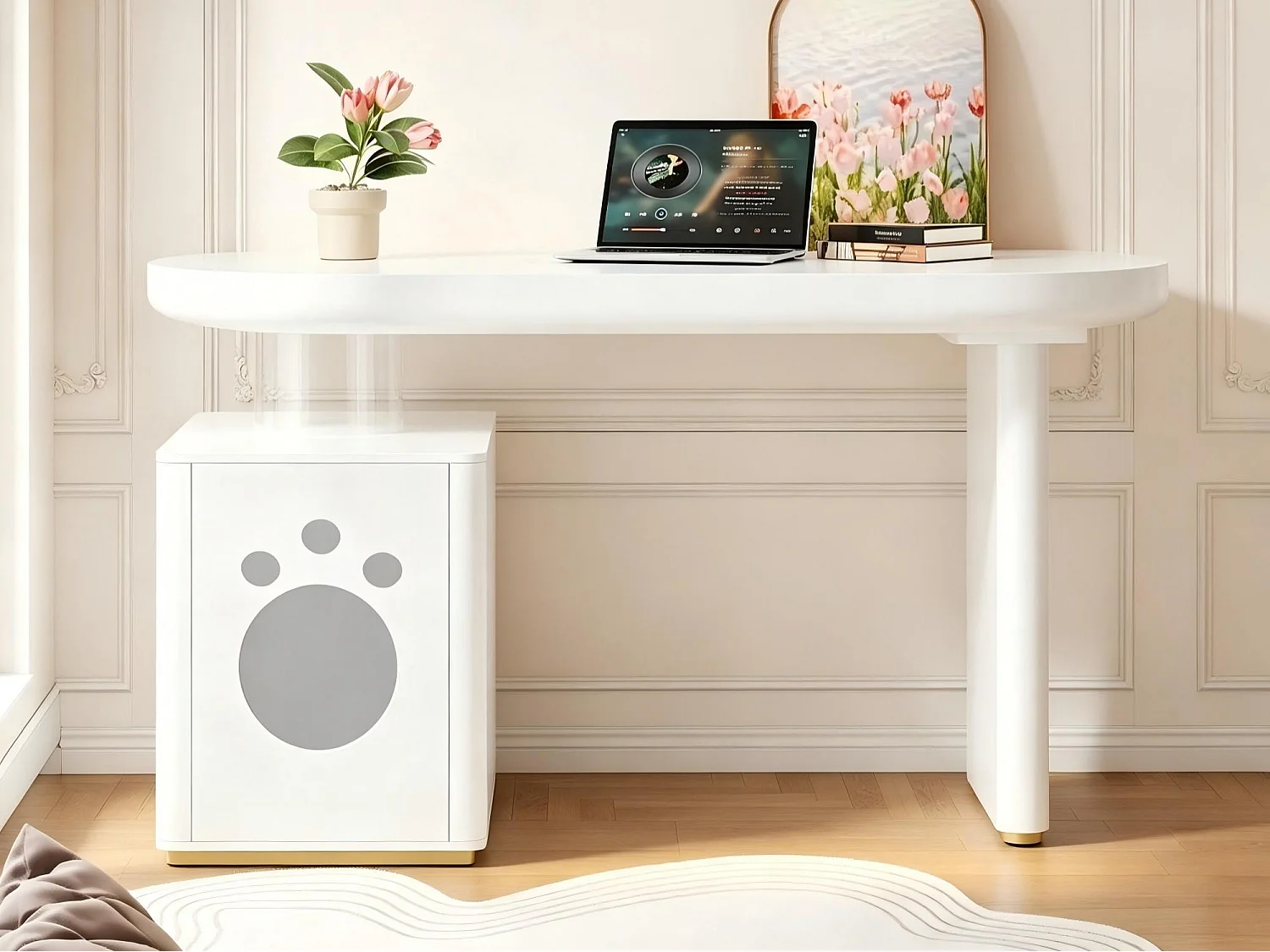 Bureau - 117 × 50 × 76 cm - Versterkte poten - Verdikt bureaublad - Gelakte afwerking - Wit