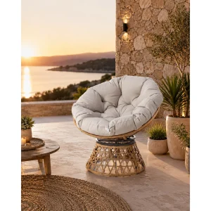 Draaibare Rotan Effect Fauteuil met Kussen PAPASAN – Moderne Exotische Comfort