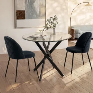 Ronde eettafel 2 personen van gehard glas en zwart metaal – Transparant – COSIMA Ronde eettafel 2 personen van gehard glas en zwart metaal – Transparant – COSIMA