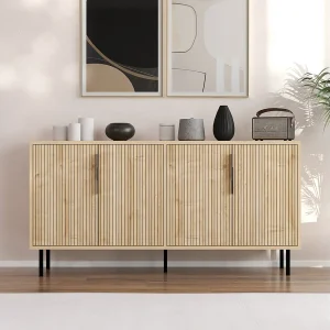 Buffet met 4 deuren in houtlook 150x75cm CIARO – Natuurlijke elegantie van hout, eigentijds design, praktische opbergruimte Buffet met 4 deuren in houtlook 150x75cm CIARO – Natuurlijke elegantie van hout, eigentijds design, praktische opbergruimte