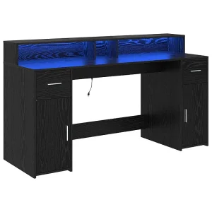 Bureau met lade Zwart eiken 160 x 55 x 91 cm Bewerkt hout