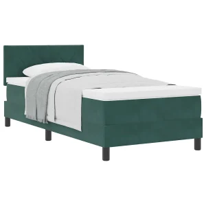 Boxspringbed met matras Donkergroen 90 x 200 cm Fluweel Boxspringbed met matras Donkergroen 90 x 200 cm Fluweel